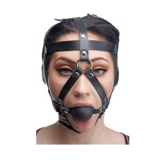 Master Series Leather Head Harness with Ball Gag